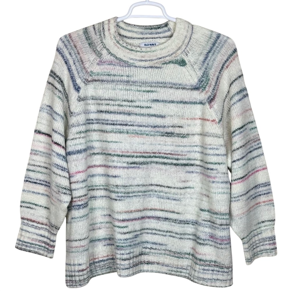 Old Navy Sweater Warm Space Dye Knit Pullover Plus Size 3X White Multi Cozy Chic